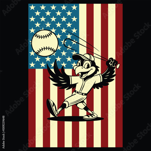 Baseball Hawk USA Flag Patriotic Gift T Shirt
