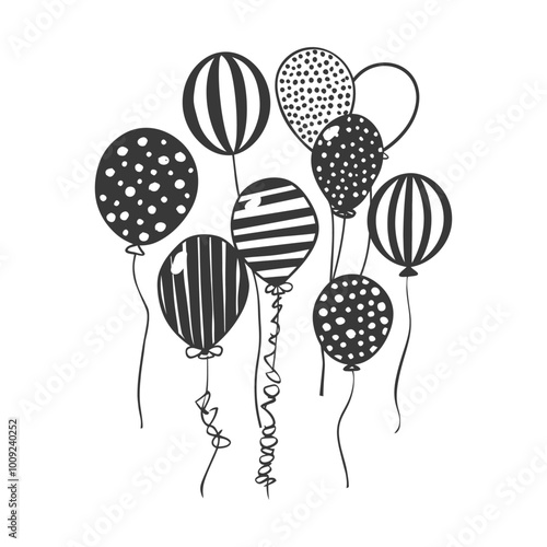 Black and White Hand Drawn Balloons with Different Patterns
