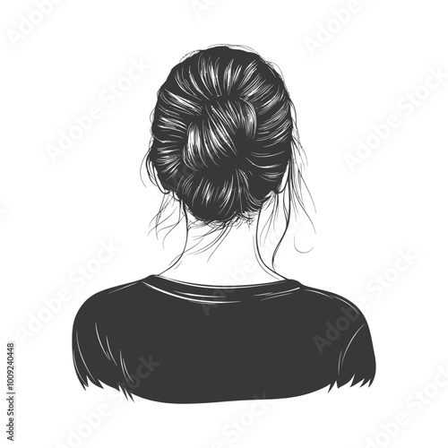 Back View of a Woman with a Bun Hairstyle