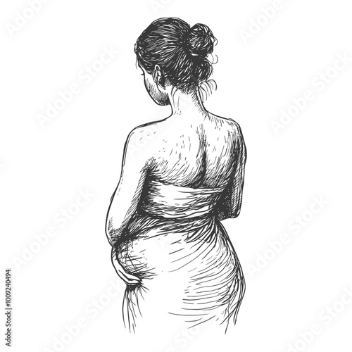 Back View Sketch of a Pregnant Woman in a Dress photo