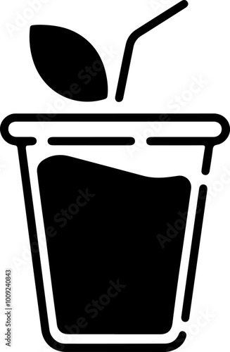 Black cup with straw and leaf vector icon