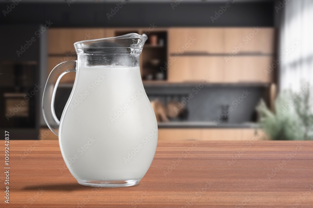 Bottle of white fresh Milk placed on the table Bottle of white fresh Milk placed on the table