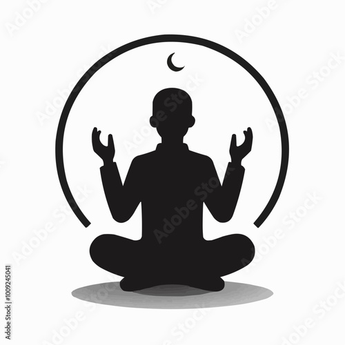 Silhouette vector of Muslim person praying on a white background.	