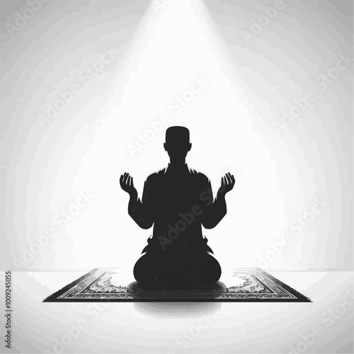 Silhouette vector of Muslim person praying on a white background.	