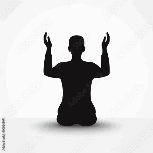 Silhouette vector of Muslim person praying on a white background.	