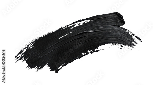 Artistic brush stroke of black paint on a white canvas creating dynamic contrast, on the transparent background. PNG Format photo