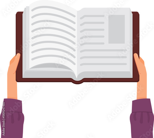 Open book in human hands. Reading color icon