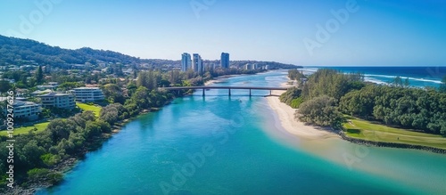 Aerial View of River Meeting the Sea