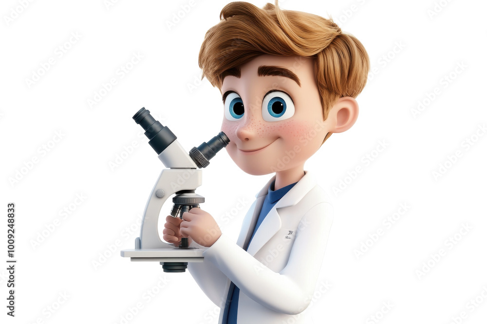 A curious young scientist exploring the wonders of microscopy in a bright lab, on the transparent background. PNG Format A curious young scientist exploring the wonders of microscopy in a bright lab, on the transparent background. PNG Format