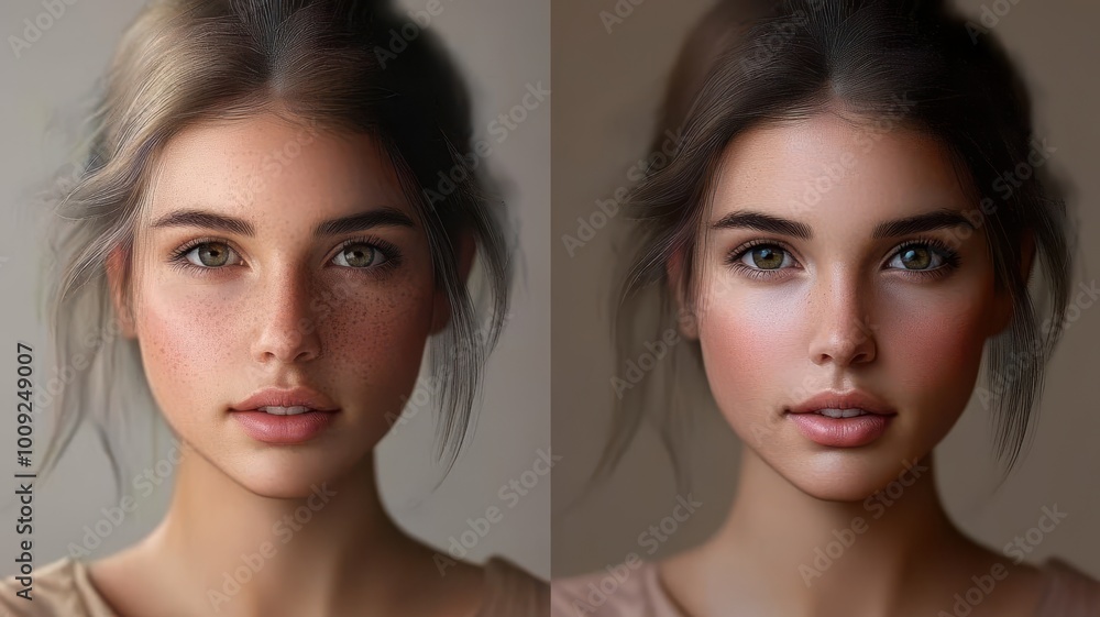 The two images of the woman are side by side The two images of the woman are side by side