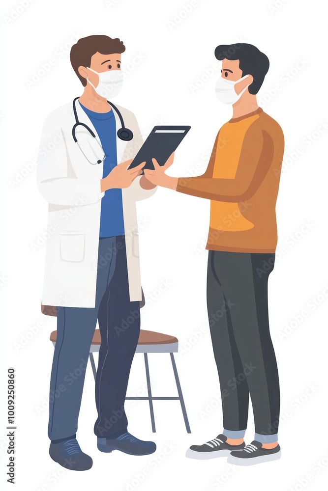 Obraz premium A doctor and patient discussing health information in a clinical setting.