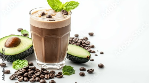 A refreshing iced coffee drink with avocado and mint. photo