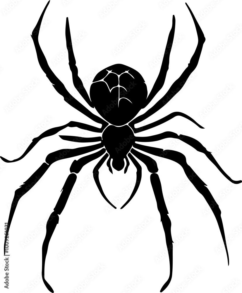 A black sillhoutte of a spider on a white background- silhouette spider A black sillhoutte of a spider on a white background- silhouette spider