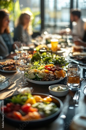 Colleagues sharing a meal in a casual office setting, Generative AI