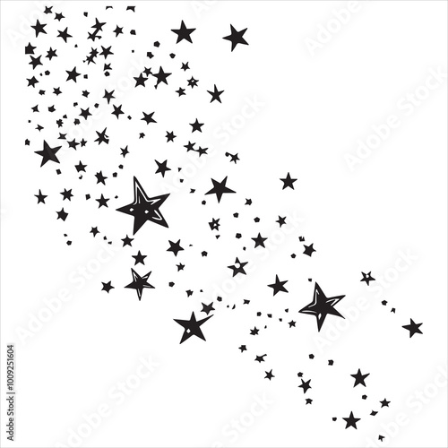 black flat beautiful stars fly apart on a white background, drawing