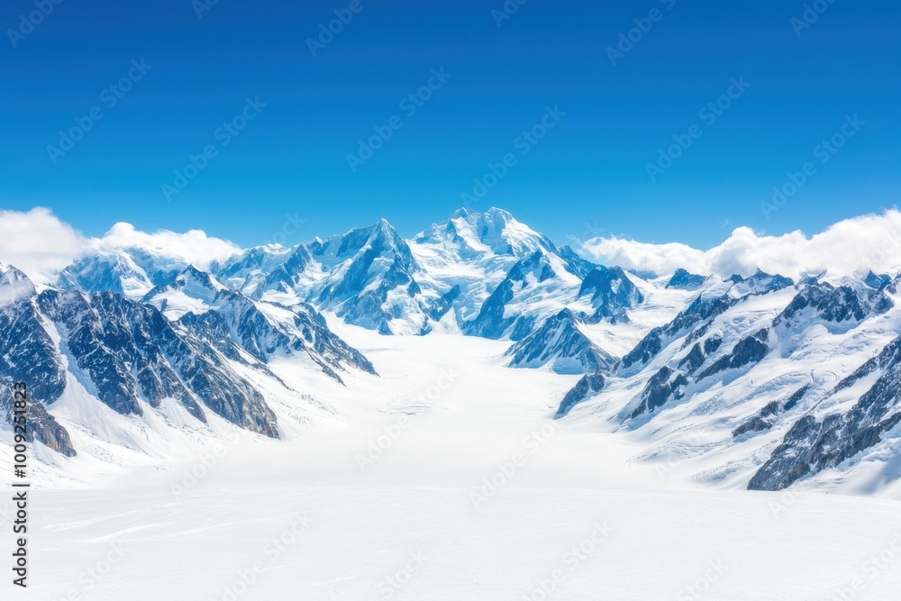 Majestic snow-covered mountains under a clear blue sky. Majestic snow-covered mountains under a clear blue sky.