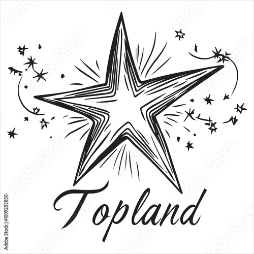 black flat beautiful stars fly apart on a white background, drawing