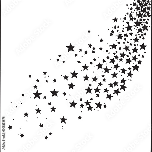 black flat beautiful stars fly apart on a white background, drawing