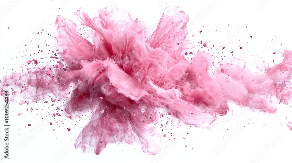 A pink substance floats against a white background A pink substance floats against a white background