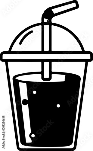 Black drink cup icon with straw and lid