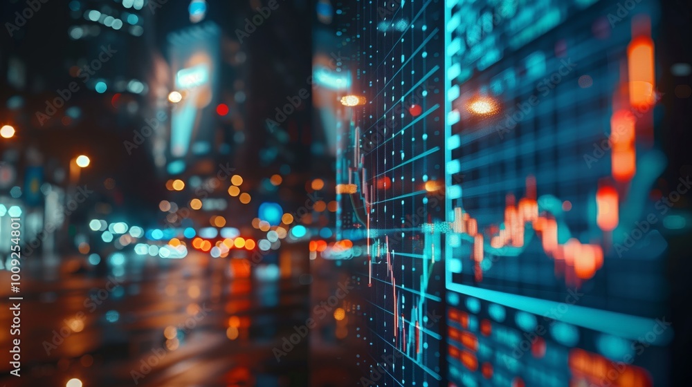 custom made wallpaper toronto digitalA stock market screen displaying financial data and charts, highlighting the concept of artificial intelligence in trading on Wall Street.