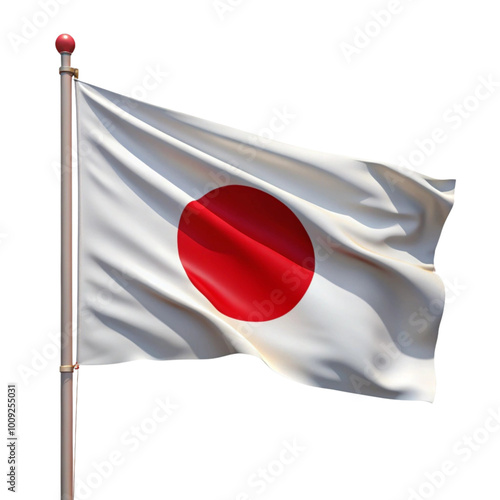 Japanese national flag with a simple wave effect on a clean white background, symbolizing Japan's history and culture.
