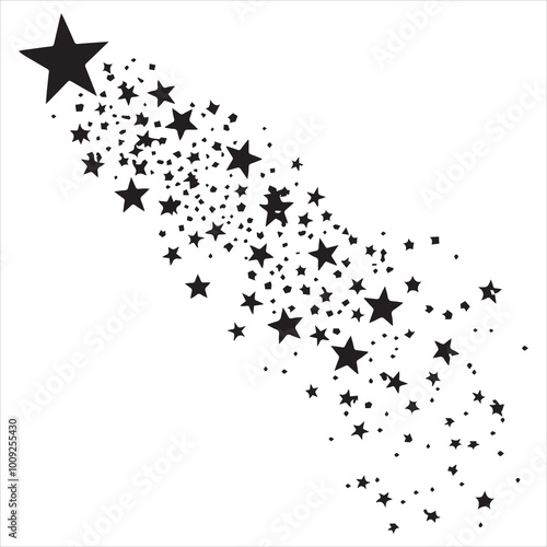 black flat beautiful stars fly apart on a white background, drawing