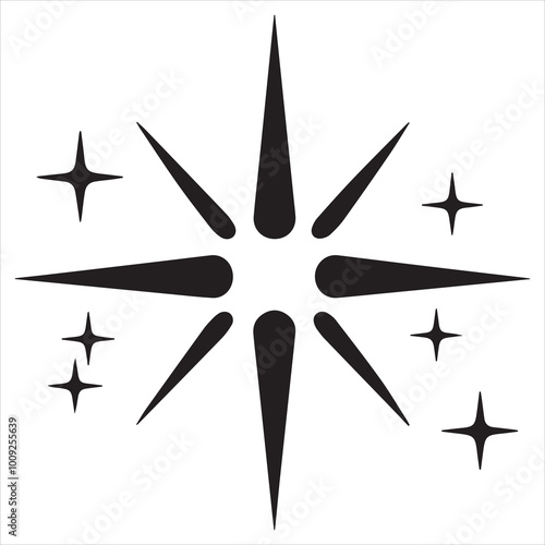 black flat beautiful stars fly apart on a white background, drawing