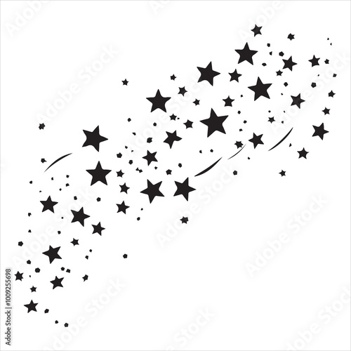 black flat beautiful stars fly apart on a white background, drawing