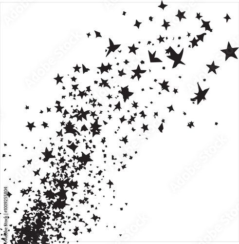 black flat beautiful stars fly apart on a white background, drawing