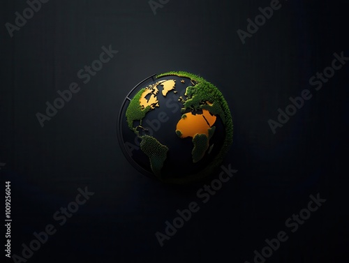 Conceptual globe surrounded by carbon-neutral technologies like solar, wind, and biomass, carbon neutral, global sustainability