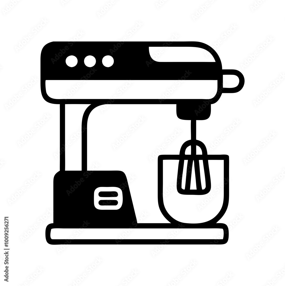 Icon of a stand mixer with a mixing bowl on a plain background Icon of a stand mixer with a mixing bowl on a plain background