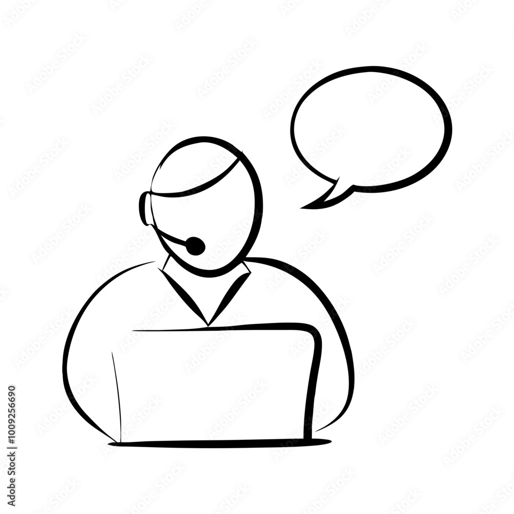 icon of a customer service representative with a headset and a laptop, speaking icon of a customer service representative with a headset and a laptop, speaking
