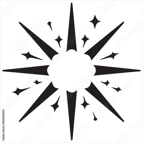 black flat beautiful stars fly apart on a white background, drawing