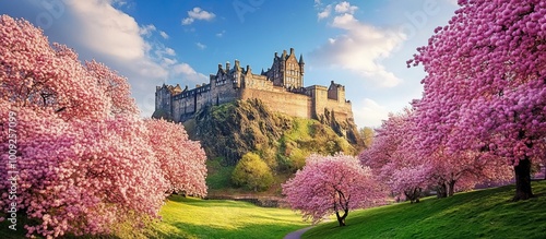 Edinburgh Castle with Cherry Blossoms