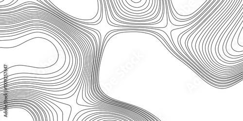 Landscape geodesy topographic map background abstract curved lines minimalist modern vector pattern, abstract line art contour pattern background with black lines on white background.