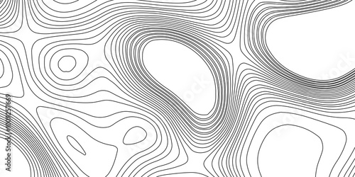 Landscape geodesy topographic map background abstract curved lines minimalist modern vector pattern, abstract line art contour pattern background with black lines on white background.