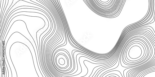 Landscape geodesy topographic map background abstract curved lines minimalist modern vector pattern, abstract line art contour pattern background with black lines on white background.