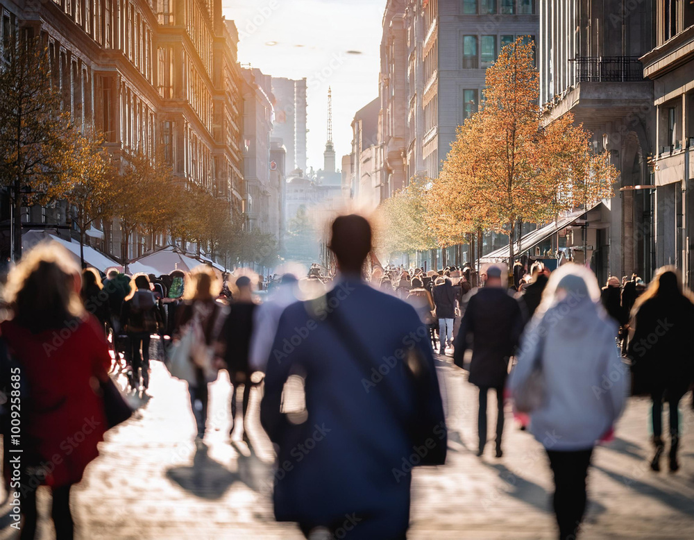 Obraz premium Personas paseando por la ciudad con desenfoque