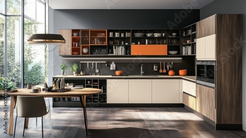 modern modular L shaped kitchen with dual tone of gallantry ivory oak and complementary colors