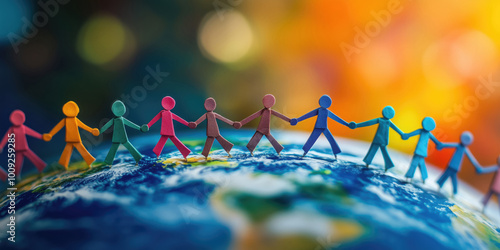 Many colorful cutout paper people over solid background. International day for tolerance. Inclusion, diversity and acceptance concept.