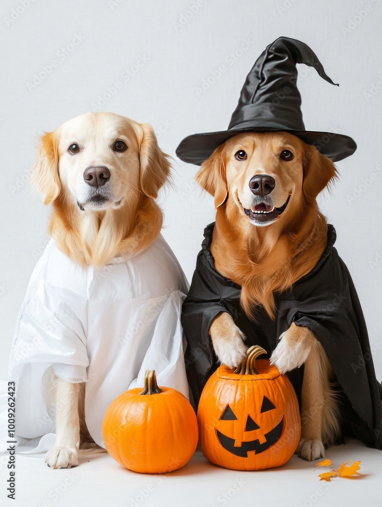 Two Dogs Dressed Up in Halloween Costumes Two Dogs Dressed Up in Halloween Costumes