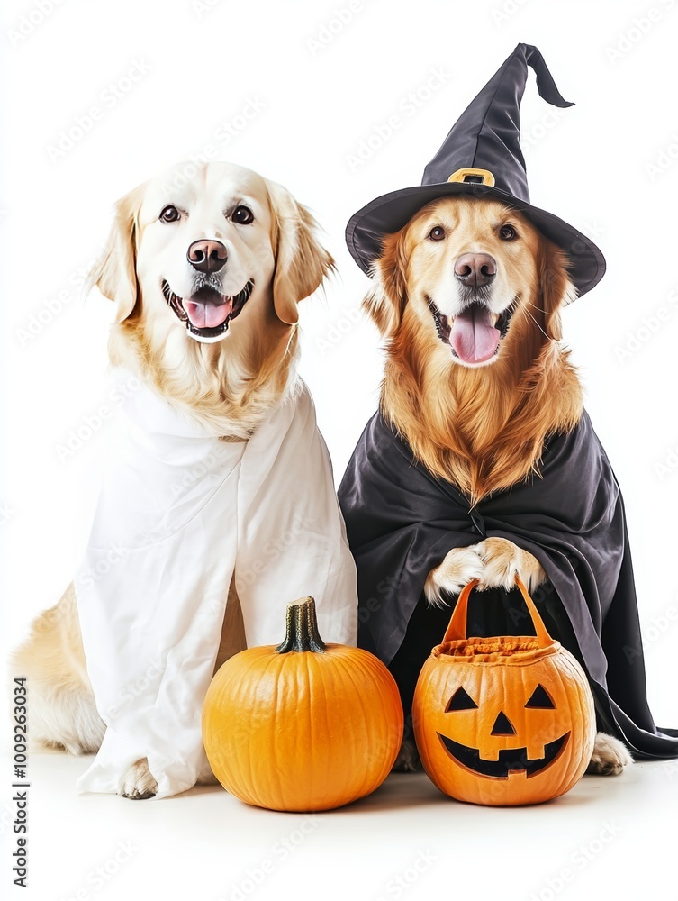 Two Dogs Dressed Up in Halloween Costumes Two Dogs Dressed Up in Halloween Costumes