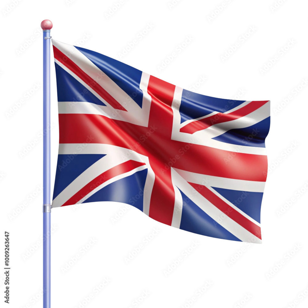 United Kingdom national flag in simple wave design on a white background, symbolizing Britain's rich history and national pride. United Kingdom national flag in simple wave design on a white background, symbolizing Britain's rich history and national pride.