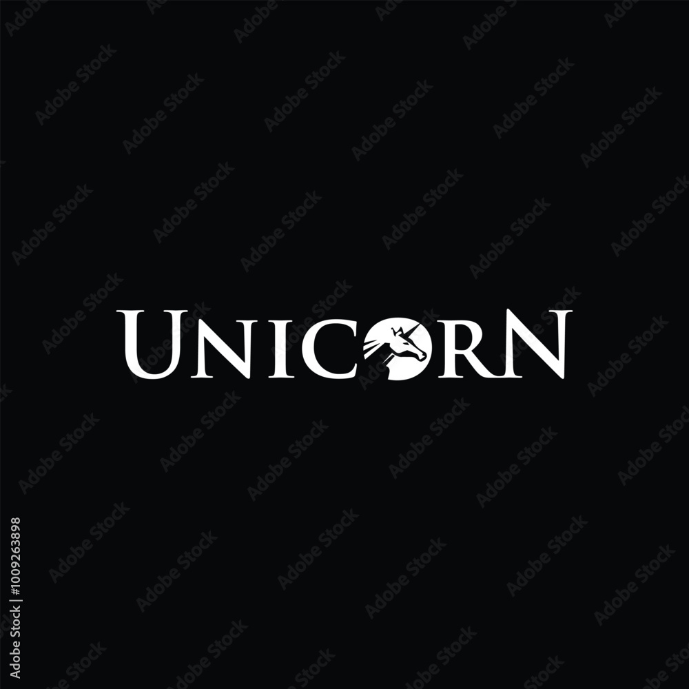 Regal Unicorn Logo Design with Crown and Laurel in Elegant Typography Regal Unicorn Logo Design with Crown and Laurel in Elegant Typography