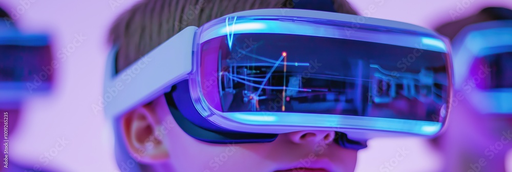 Naklejka premium Futuristic learning: students engaging with augmented reality in modern classrooms