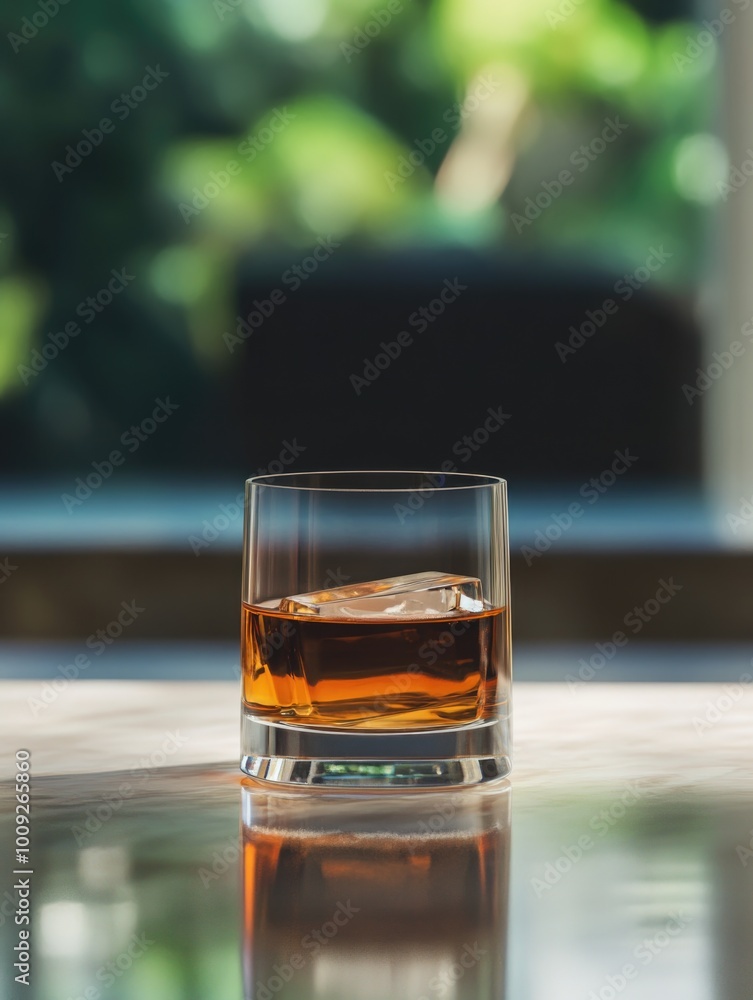 Whiskey in Crystal Glass on Tabletop Whiskey in Crystal Glass on Tabletop