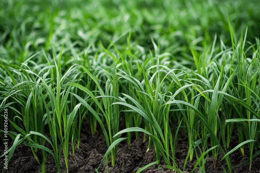 Young Green Grass Growing in Soil Young Green Grass Growing in Soil