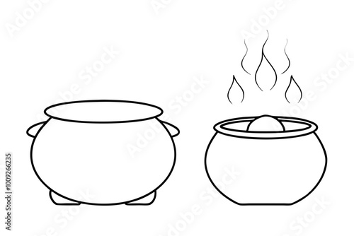 Clay Pots are Traditional vessels used for cooking Pongal over an open fire photo