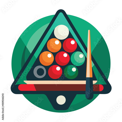 Pool billiards, human next to red table with snooker cues and balls, logo design. Billiards sports game and tournament with the player, vector design and illustration, silhouette 